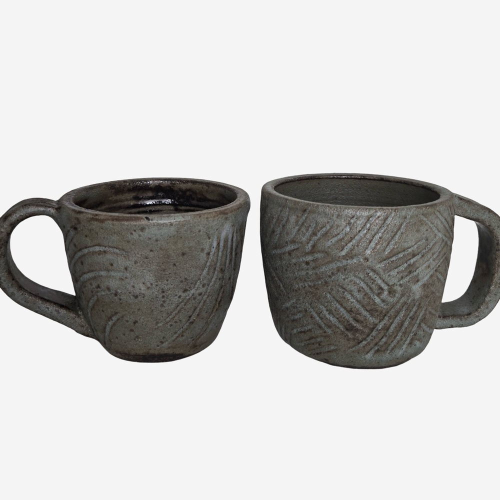 Handcrafted Studio Pottery Mug Set of 2 – Rustic Gray Speckled Stoneware